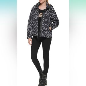 KARL LAGERFELD PARIS Logo Hooded Down Puffer Jacket XS